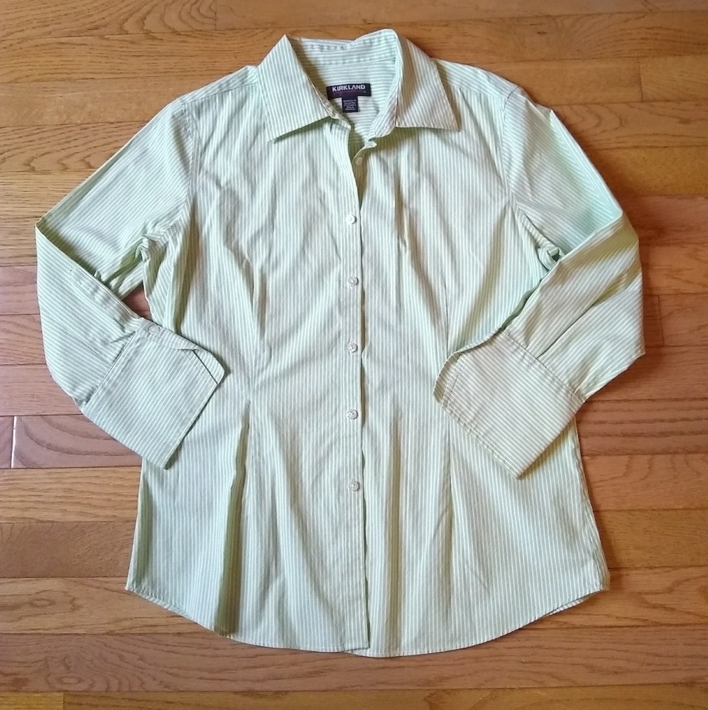 (5/$20) Kirkland's green and white striped shirt.